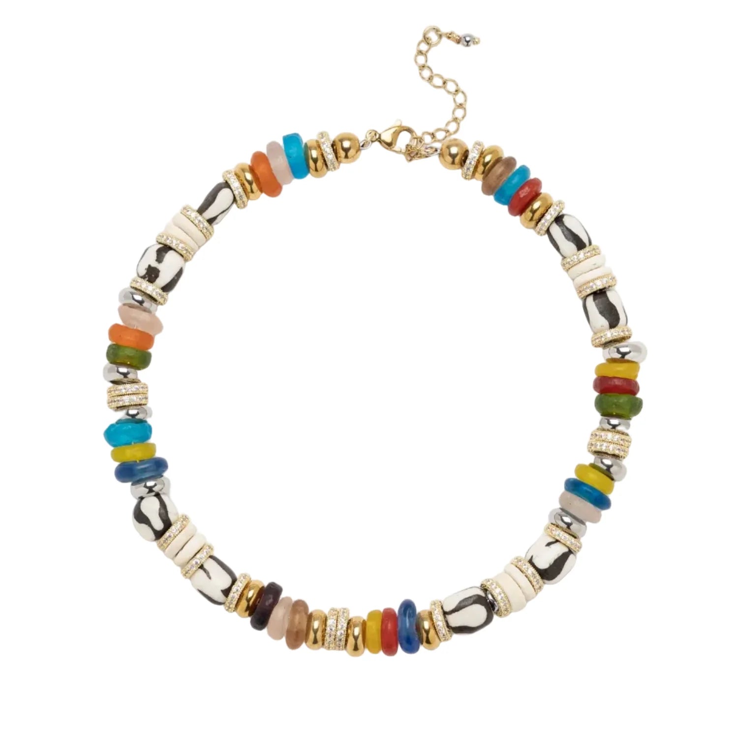 Collier Iris Sigal en perles de verre multicolores et laiton plaqué or
