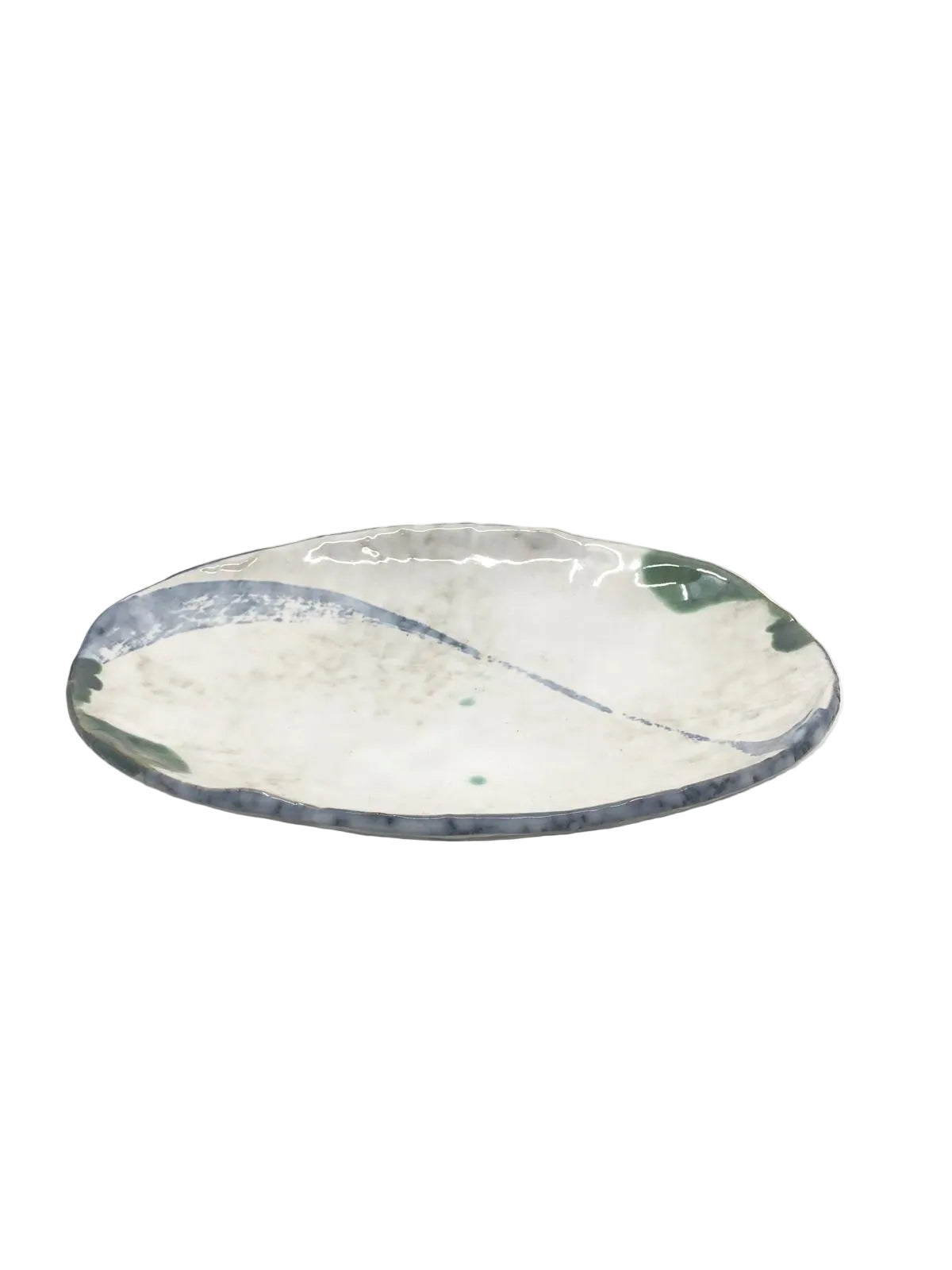 Assiette ovale émaillée bleu & vert