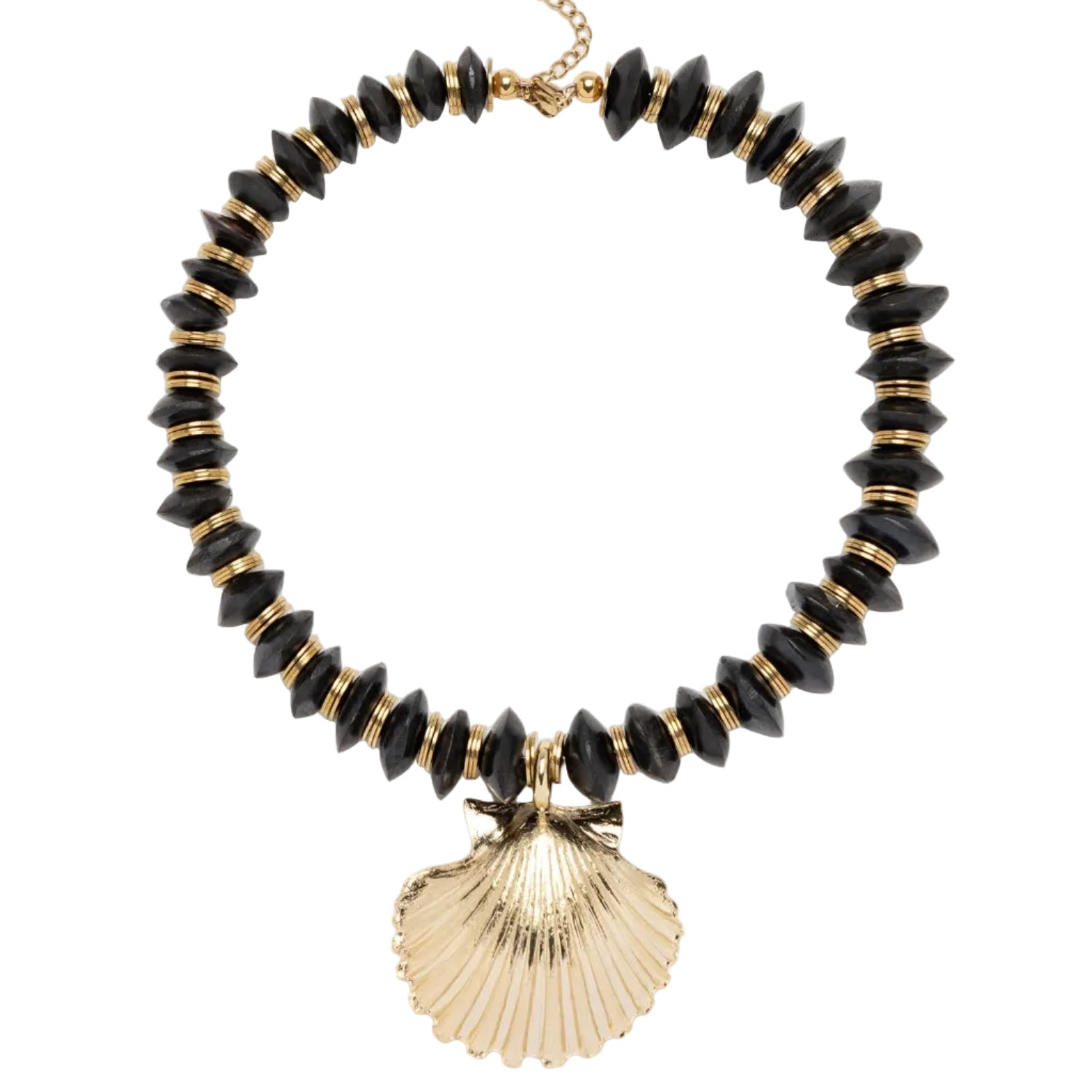 Collier Sienna Sigal en perles en os noires et laiton plaqué or